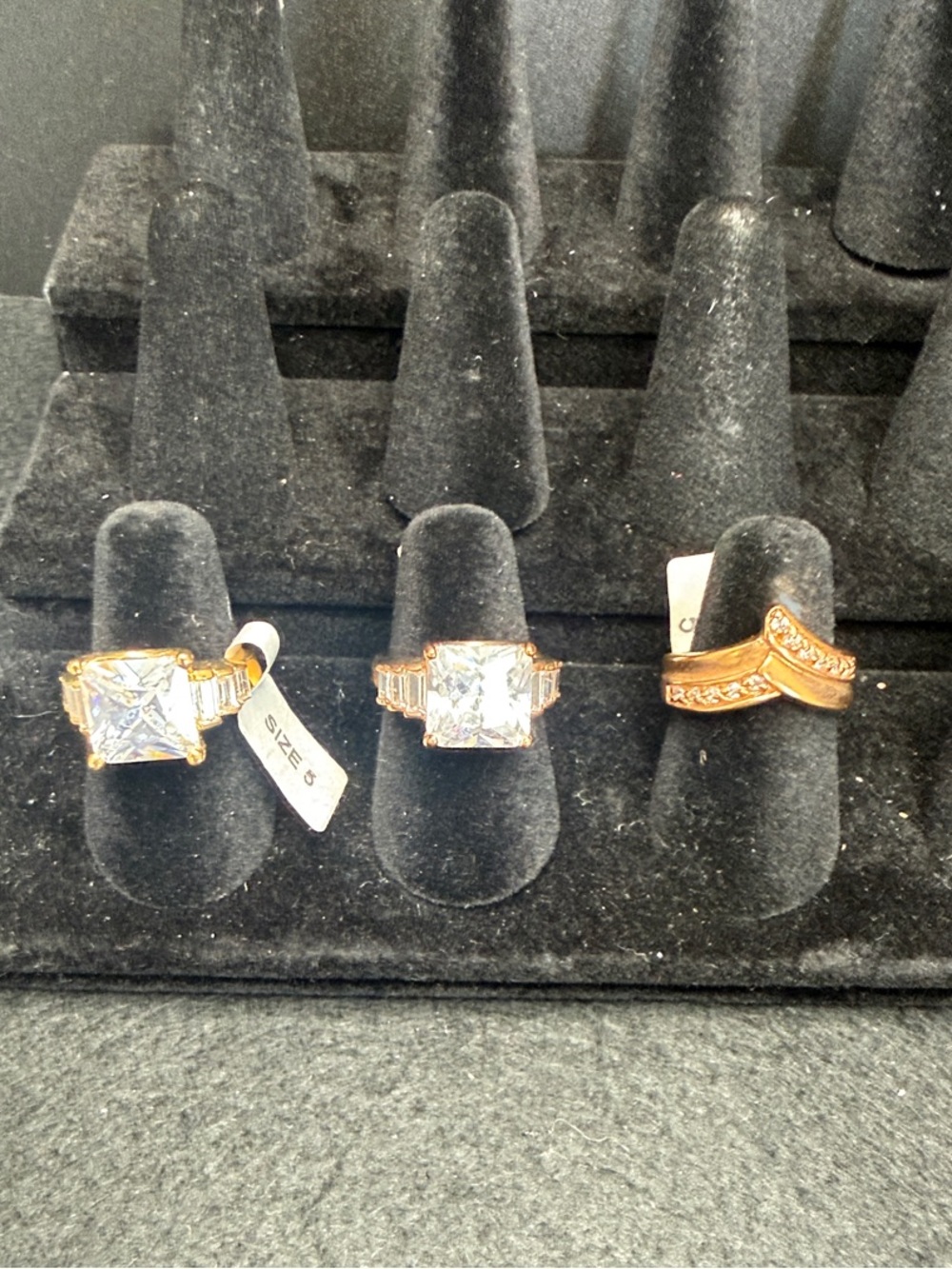 18k Gold Electroplated‎ Size 5 Cubic Zirconia Rings- New With Tags NOS